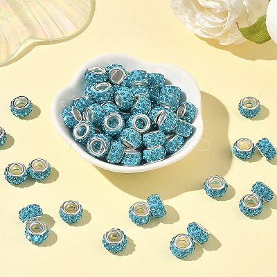 Polymer Clay Rhinestone European Large Hole Beads with Silver Color Plated Brass Cores FPDL-R002-12-1