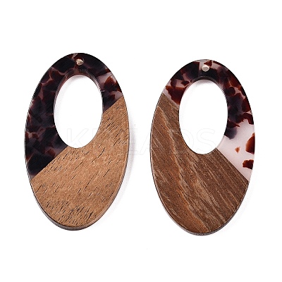 Transparent Resin and Walnut Wood Pendants RESI-T057-02B-1