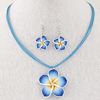 Flower Polymer Clay Dangle Earrings & Pendant Necklaces Sets for Women FS-WG4A5F2-02-1
