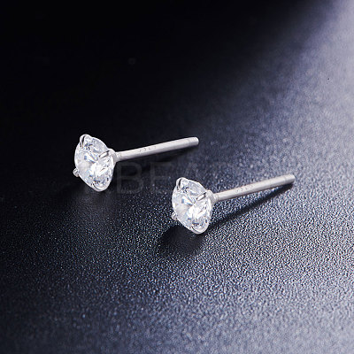 Rhodium Plated 925 Sterling Silver Four Pronged Ear Studs JE420A-02-1