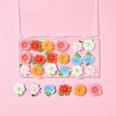 24Pcs 6 Styles Opaque Resin Flowers Cabochons RESI-FS0002-16-1
