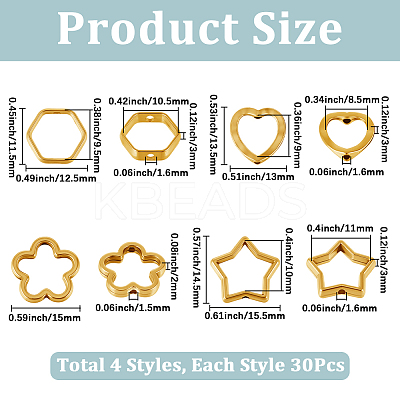 120Pcs 4 Styles Alloy Bead Frame FIND-SP0004-14-1