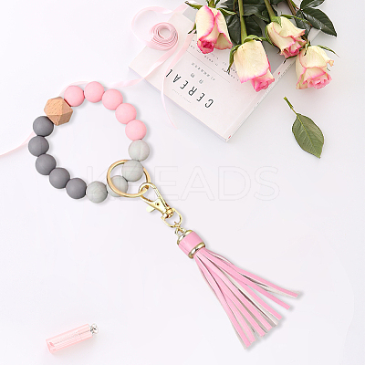 1Pcs Silicone Round Beaded Keychain Wristlet AJEW-CL0001-11C-1