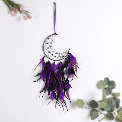 Moon Woven Web/Net with Feather Wall Hanging Decorations PW-WG67276-01-1