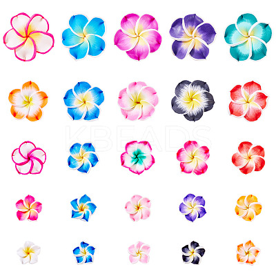 50Pcs 5 Styles Handmade Polymer Clay 3D Flower Plumeria Beads CLAY-TA0001-68-1