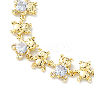 Clear Cubic Zirconia Bear Link Chain Bracelet BJEW-H586-02G-1