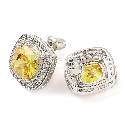 Cubic Zirconia Rhombus Stud Earrings EJEW-I304-15P-03-1