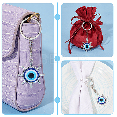 10Pcs 10 Styles Turkish Blue Evil Eye Resin Pendant Keychain KEYC-NB0001-66-1