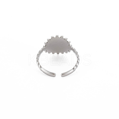 Non-Tarnish 304 Stainless Steel Flat Round with Initial Letter Open Cuff Ring for Men Women RJEW-S405-246P-E-1