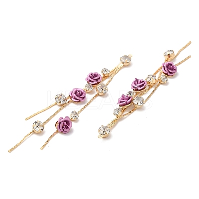 Real 18K Gold Plated Brass with Glass Rhinestone Tassel Big Pendants KK-B074-14G-02-1