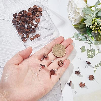 60Pcs Walnut Wood Stud Earring Findings MAK-NB0001-12-1
