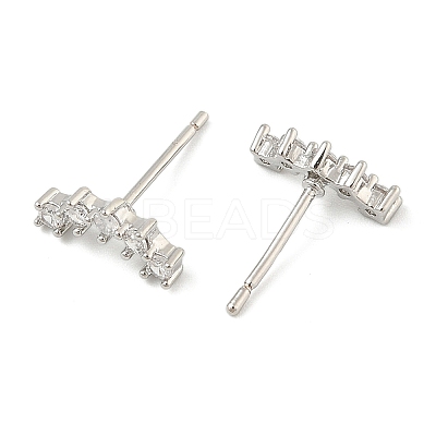 Brass Micro Pave Clear Cubic Zirconia Stud Earrings EJEW-R016-26P-15-1