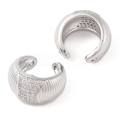 Rack Plating Brass Micro Pave Clear Cubic Zirconia Cuff Earrings for Women EJEW-G394-03P-1