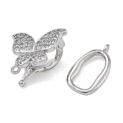 Butterfly Brass Micro Pave Clear Cubic Zirconia Fold Over Clasps KK-Z143-22P-1