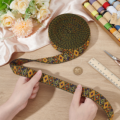 Rhombus Pattern Ethnic Style Polyester Ribbons OCOR-BC0009-21B-1
