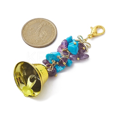 Synthetic Turquoise & Natural Amethyst Chips & Alloy Bowknot Kcychain HJEW-JM01313-02-1