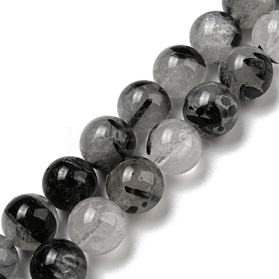 Grade A Natural Tourmalinated Quartz/Black Rutilated Quartz Beads Strands G-R494-A06-04-1