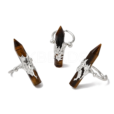 Natural Tiger Eye & Brass Cuff Rings for Women RJEW-G374-01P-11-1