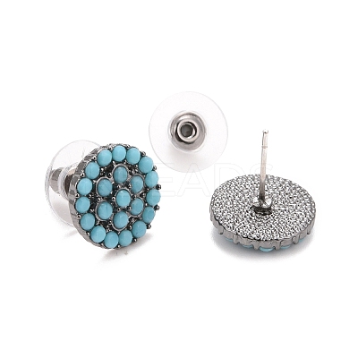 Bohemian Synthetic Turquoise Flat Round Stud Earrings LS-EJEW-H085-06B-1