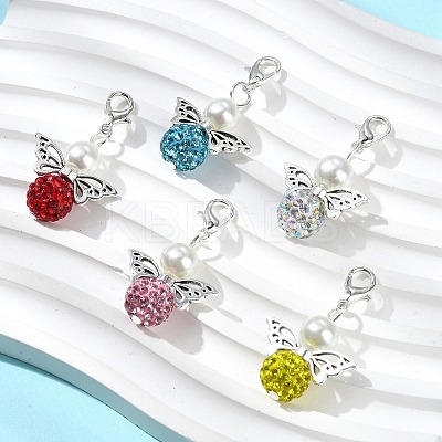 5Pcs 5 Colors Polymer Clay & Glass Pearl & Alloy Angel Pendant Decoration HJEW-JM02633-1