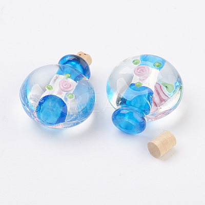 Handmade Silver Foil Lampwork Perfume Bottle Pendants FOIL-P001-C-1