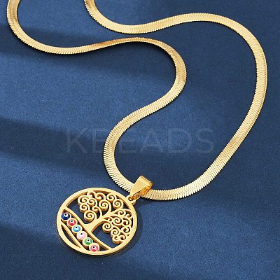 Tree of Life & Evil Eye 201 Stainless Steel Herringbone Chains Pendant Necklaces NJEW-K253-34G-1
