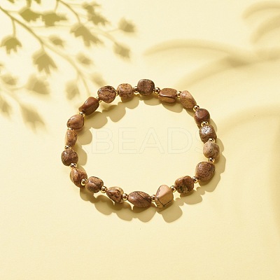 Natural Picture Jasper Round Beaded Stretch Bracelet BJEW-JB08197-02-1