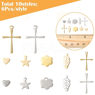 60Pcs 10 Styles 304 Stainless Steel Pendants STAS-FS0001-78-1