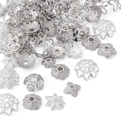 54Pcs 9 Style Brass Bead Caps KK-TA0003-41-1