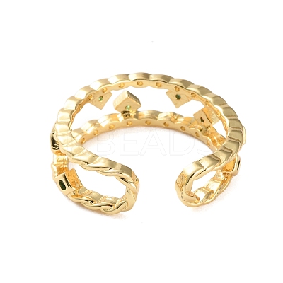 Rack Plating Brass Micro Pave Cubic Zirconia Open Cuff Rings for Women RJEW-U026-04G-01-1