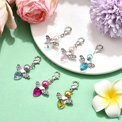 Angel Glass Pearl Round Bead Pendant Decorations HJEW-JM03073-1
