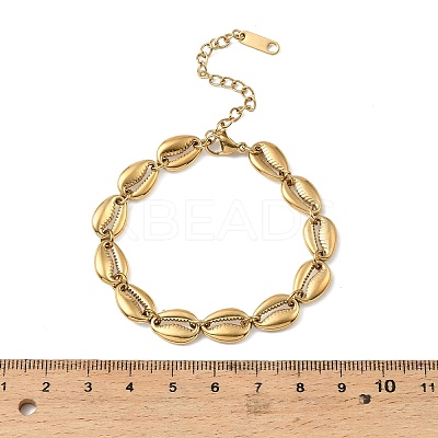 Ocean 304 Stainless Steel Cowrie Shell Link Chain Bracelets for Women BJEW-K271-04G-1