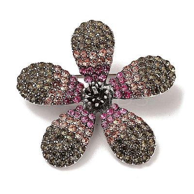5-Petal Flower Alloy Rhinestone Brooches for Backpack Clothes LS-JEWB-S028-02B-1