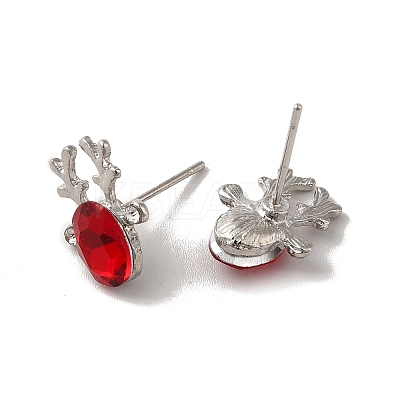 Christmas Deer Head Alloy Glass Stud Earrings for Women X-EJEW-E284-02P-1