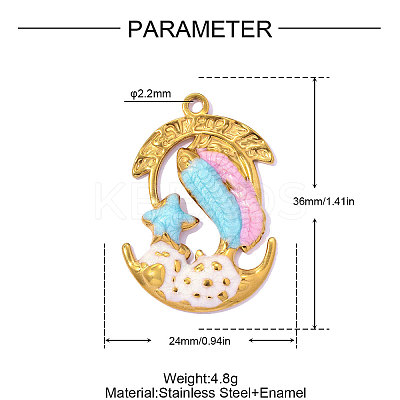 304 Stainless Steel Enamel Pendants STAS-OY017-33G-1