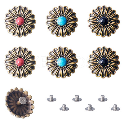 6Pcs 3 Colors Chrysanthemum Alloy with Resin Decorative Rivets BUTT-TA0001-30-1