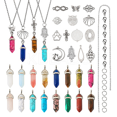 DIY Natural & Synthetic Mixed Gemstone Bullet Pendant Necklace Making Kit DIY-TA0004-91-1