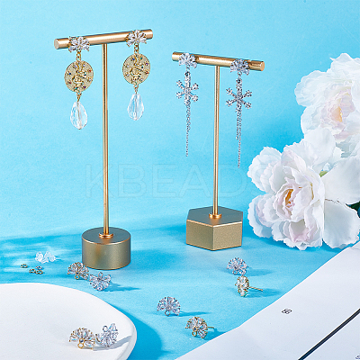 12Pcs 2 Color Brass Pave Clear Cubic Zirconia Flower Stud Earring Findings DIY-CN0002-80-1