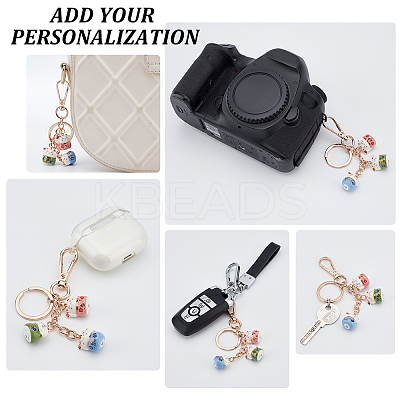 2Pcs 2 Colors Maneki Neko Lucky Cat Porcelain Pendant Keychain KEYC-OC0001-42A-1