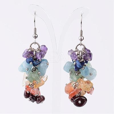 Chakra Mixed Gemstone Cluster Earrings EJEW-JE02047-01-1