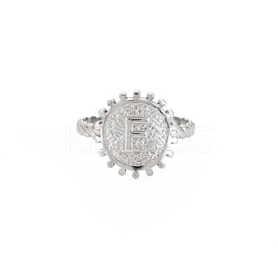 Non-Tarnish 304 Stainless Steel Flat Round with Initial Letter Open Cuff Ring for Men Women RJEW-S405-246P-F-1