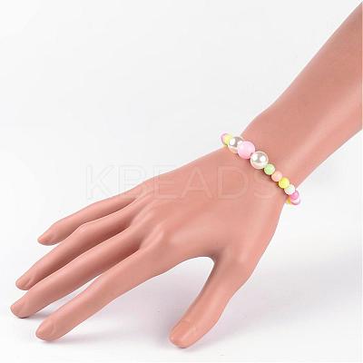 Round Opaque Acrylic Beaded Stretch Kids Bracelets BJEW-JB02306-1