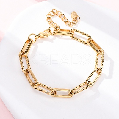 304 Stainless Steel Paperclip Chain Bracelets for Women BJEW-Z128-01G-03-1