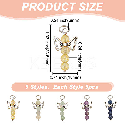 25Pcs 5 Styles Natural Green Aventurine & Lapis Lazuli & Red Aventurine & Citrine & Amethyst Pendants PALLOY-HY00024-1