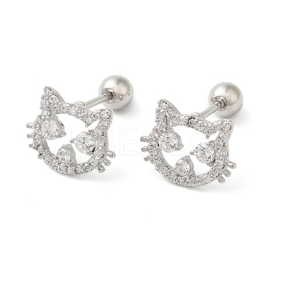 Cat Shape Brass Micro Pave Clear Cubic Zirconia Cartilage Earrings EJEW-L289-02P-02-1