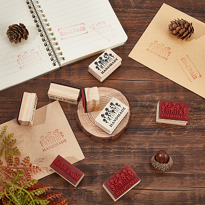 8Pcs 2 Styles Wooden Stamps DIY-OC0005-80-1
