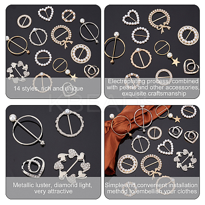 14Pcs 14 Style Alloy Resin Imitation Pearl Buckles JEWB-PH0001-21-1