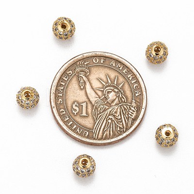 Brass Cubic Zirconia Beads ZIRC-F001-02G-6MM-1