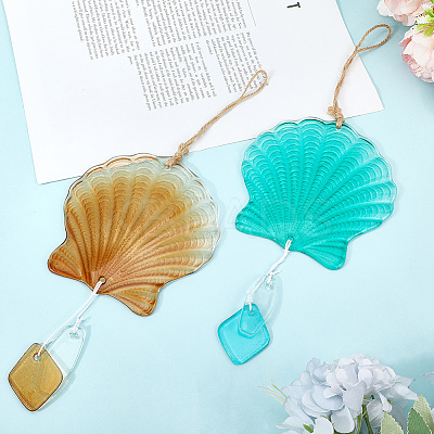 Hot Melt Glass Shell Shape Pendant Decoration AJEW-WH20073-014-1