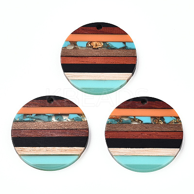 Transparent Resin & Walnut Wood Pendants RESI-N039-03C-1